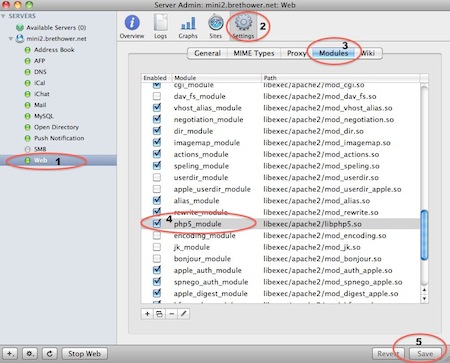 Checkmark the box, then click Save to restart Apache with PHP enabled