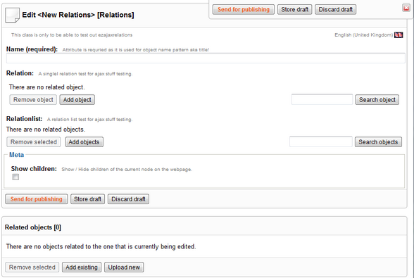 eZ Publish 4.3 admin refresh edit interface in full screen mode with attribute grouping, class and class attribute description (help text)