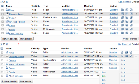 eZ Admin interface refresh hover menu preview for ez Publish 4.3