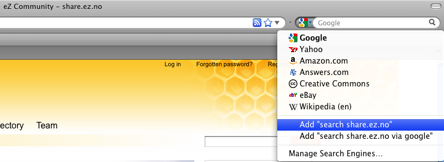 Open search integration on share.ez.no