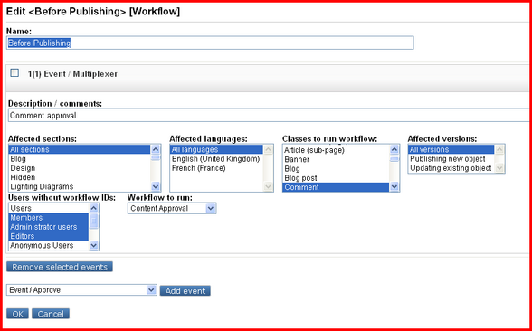 Setting up an eZ Publish workflow event - step 5